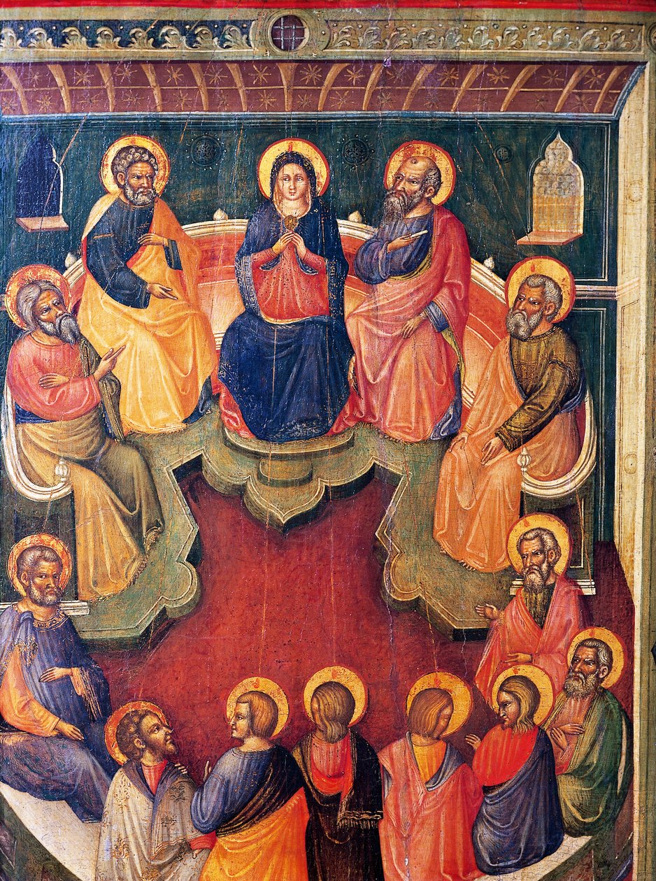 Paolo Veneziano (aktif 1333-1358) tarafından on iki havari veya Pentekost ile çevrili Bakire by Paolo Veneziano