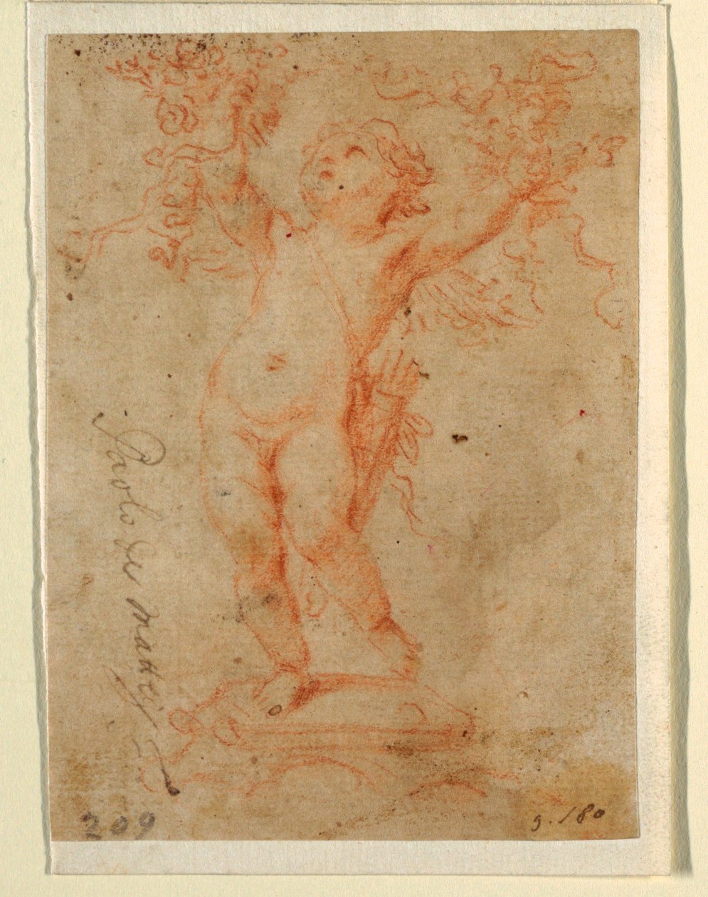 Çizim, Eros iki koluyla çiçek demetlerini kaldırıyor, 1710-28 by Paolo de Mattheis