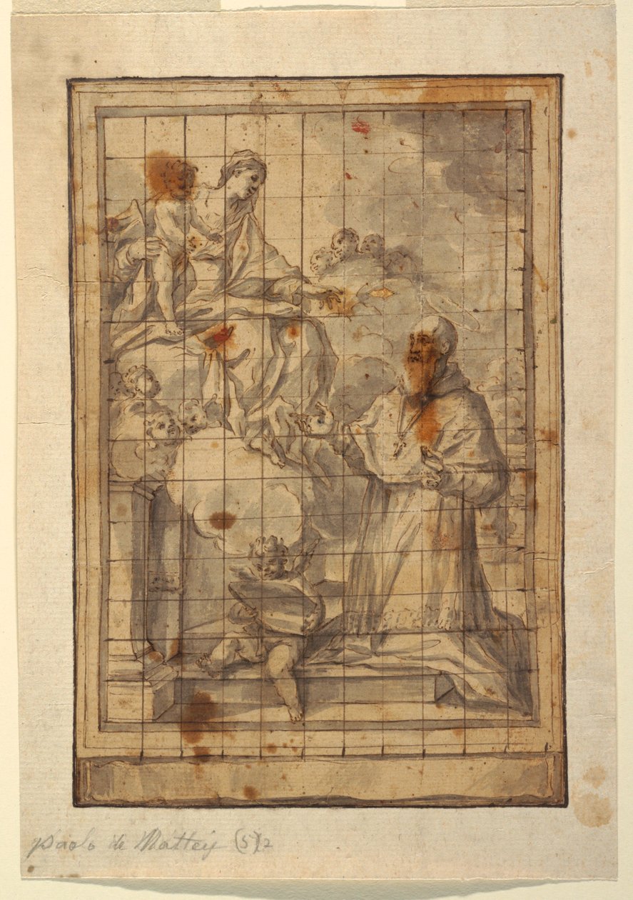 Çizim, Bakire ve çocuk ihtişam içinde, yaklaşık 1600-1700 by Paolo de Mattheis