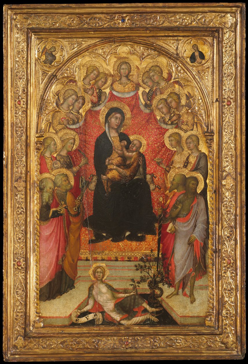 Madonna ve Çocuk Evangelist Aziz John, Aziz Petrus, Aziz Agnes..., c1385-90 ile Enthroned. by Paolo di Giovanni Fei