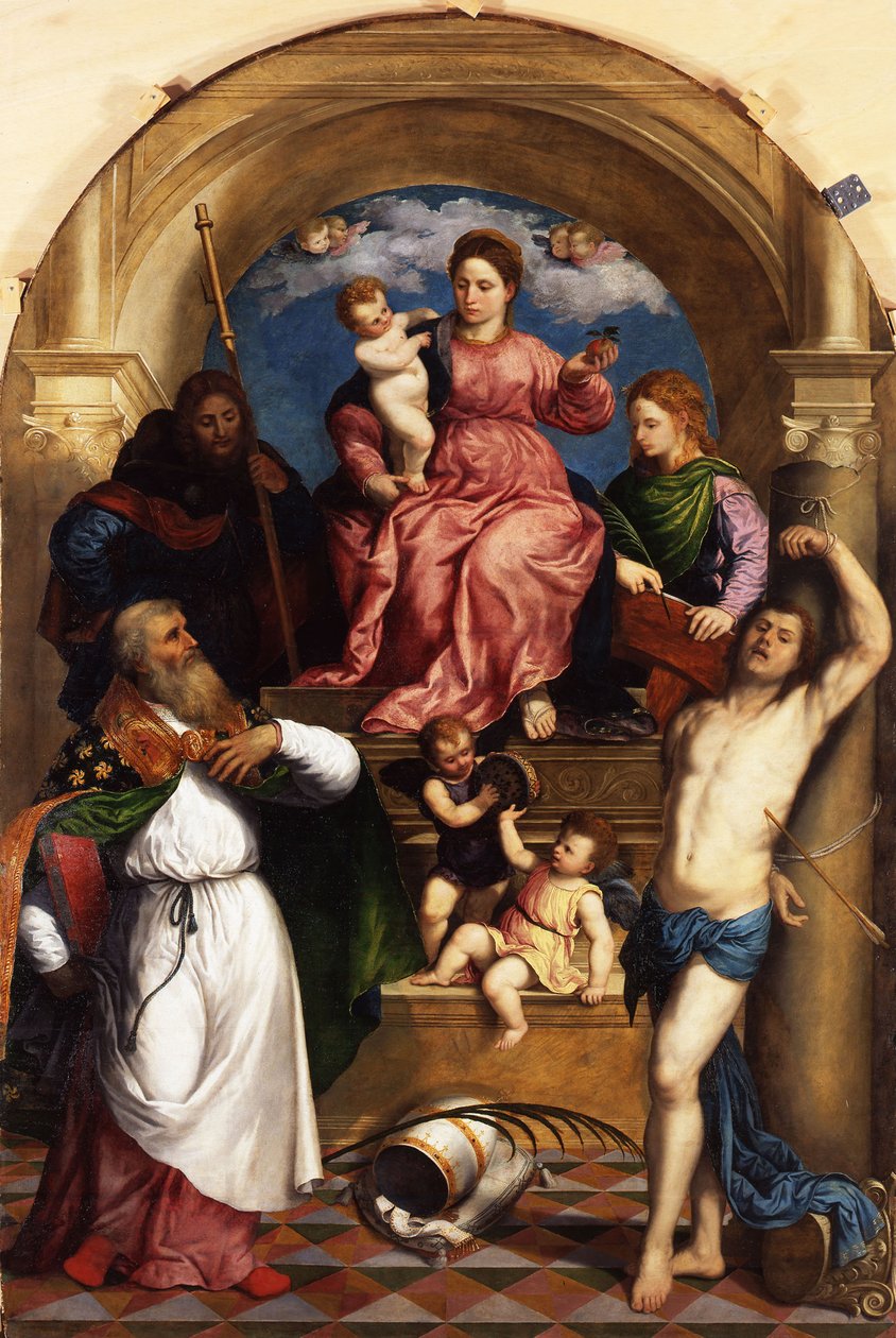 Çocuk ve Azizler ile Enthroned Madonna by Paris Bordone