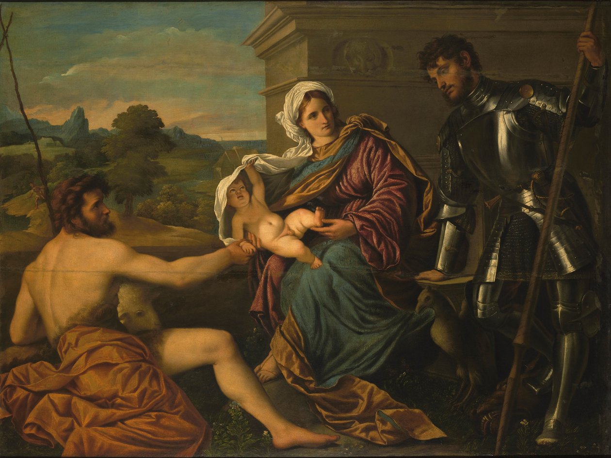 Vaftizci Yahya ve Aziz George ile Madonna ve Çocuk (Kutsal Sohbet) by Paris Bordone