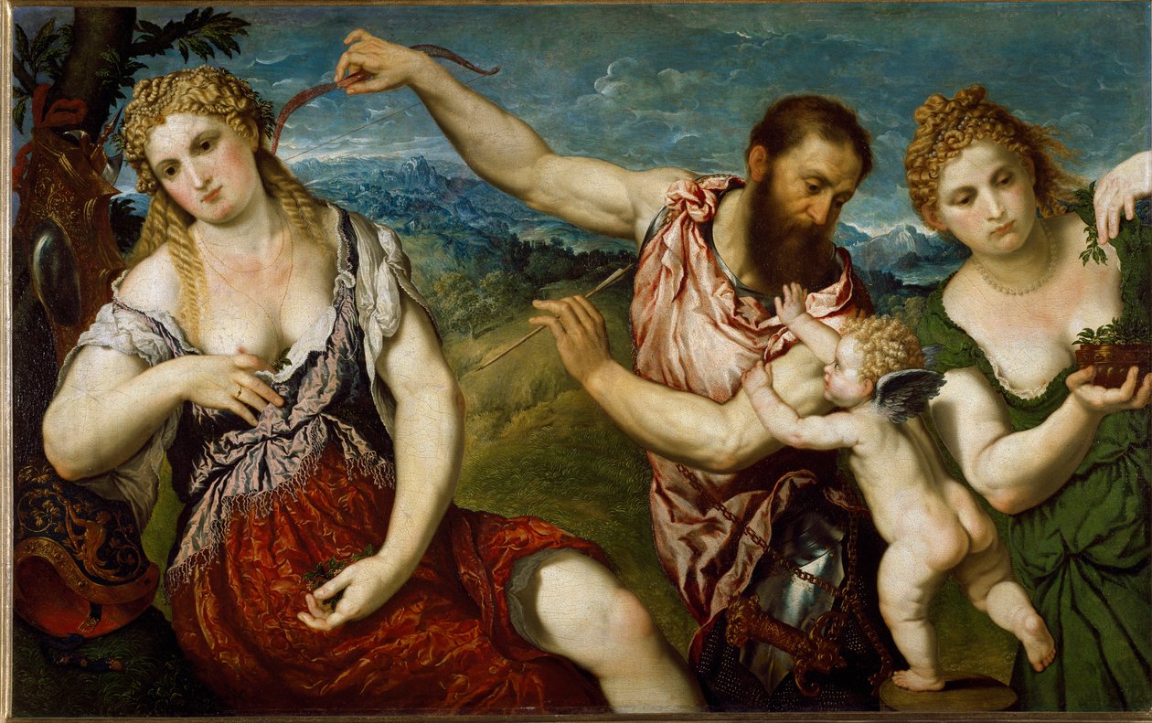 Flore, Venüs, Mars ve Cupid ile alegori (resim, c.1560) by Paris Bordone