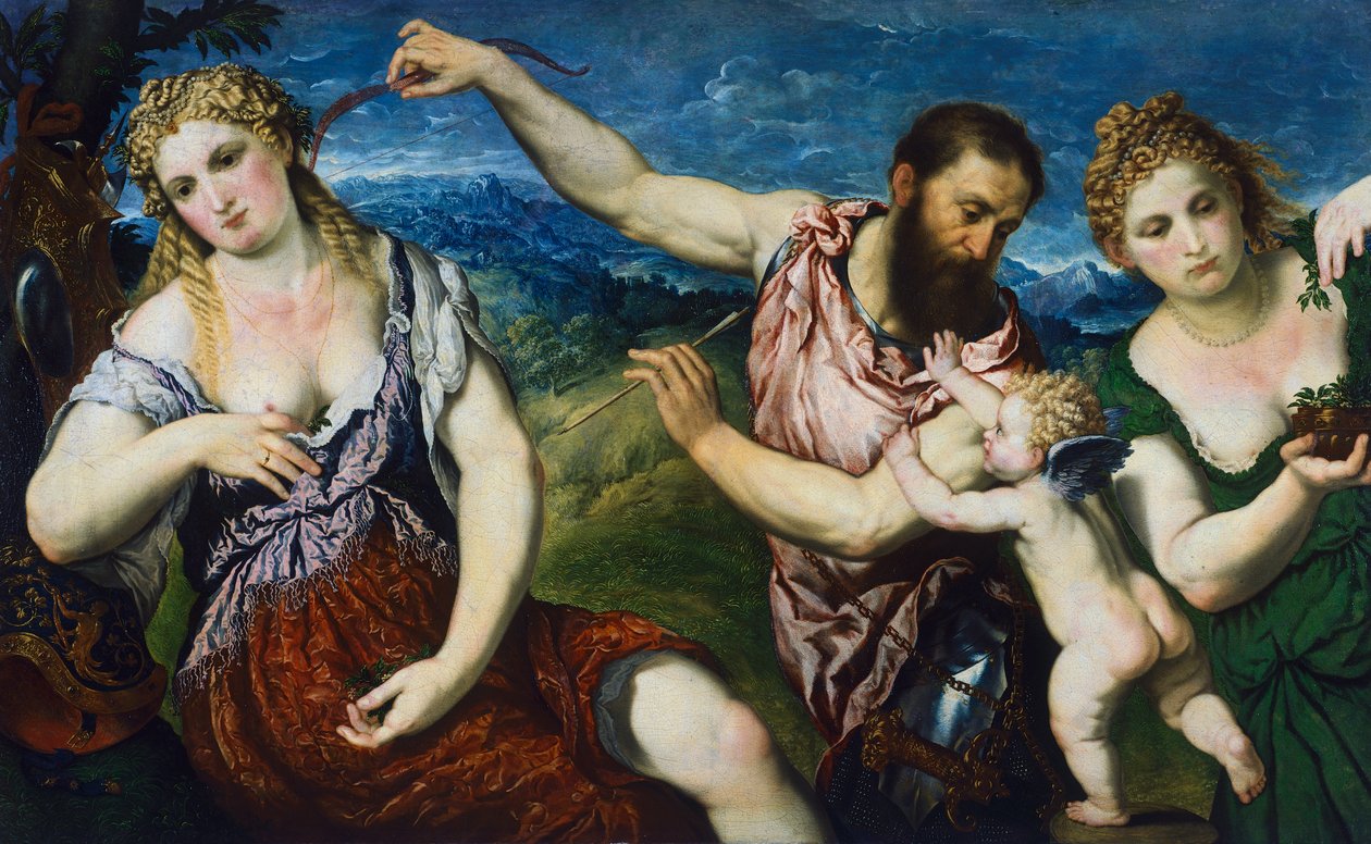 Mars, Venüs, Flora ve Aşk Tanrısı ile alegori, 1560 dolayları (tuval üzerine yağlıboya) by Paris Bordone