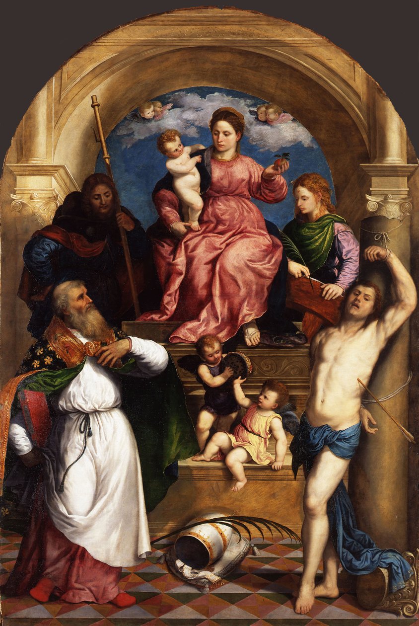 Enthroned Madonna, Çocuk ve Azizler, 1530 dolaylarında by Paris Bordone