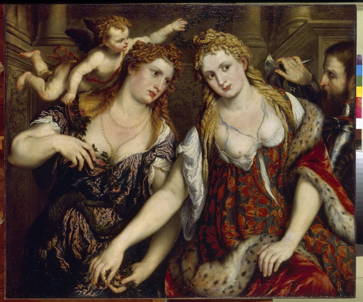 Flora, Venüs, Mars ve Aşk Tanrısı (Flora, Venüs, Mars ve Aşk Tanrısı). Paris Bordone (1500-1571), tuval üzerine yağlı boya, yaklaşık 1550. İtalyan Sanatı (Venedik) by Paris Bordone
