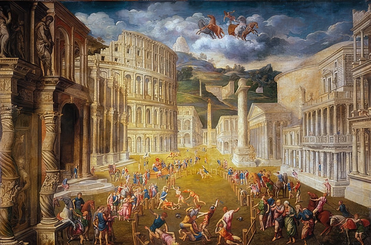 Gladyatör dövüşü. 1560 civarında by Paris Bordone
