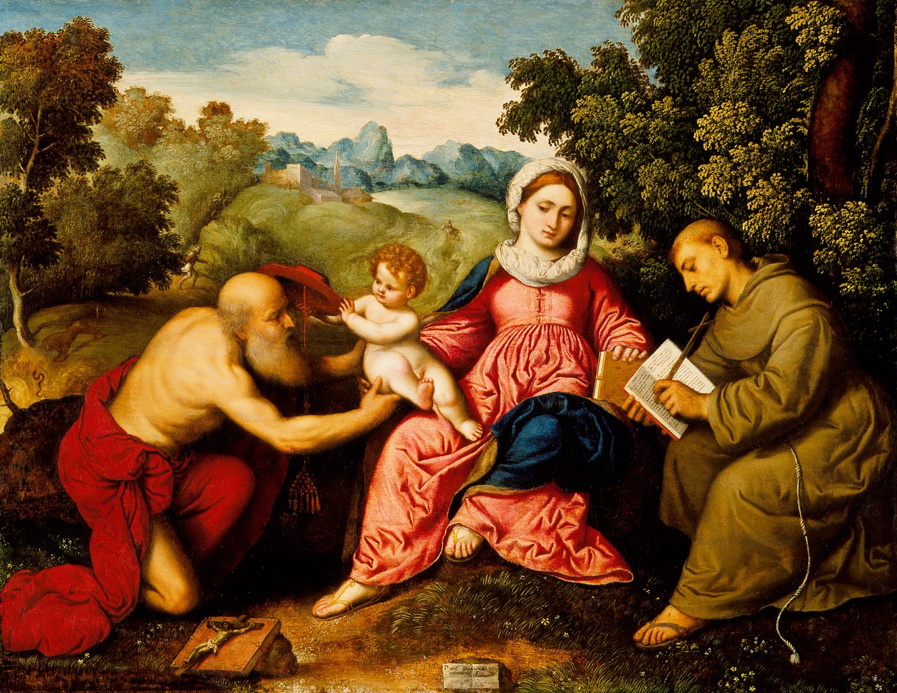 Madonna ve Aziz Jerome ve Francis ile çocuk, c.1525 by Paris Bordone