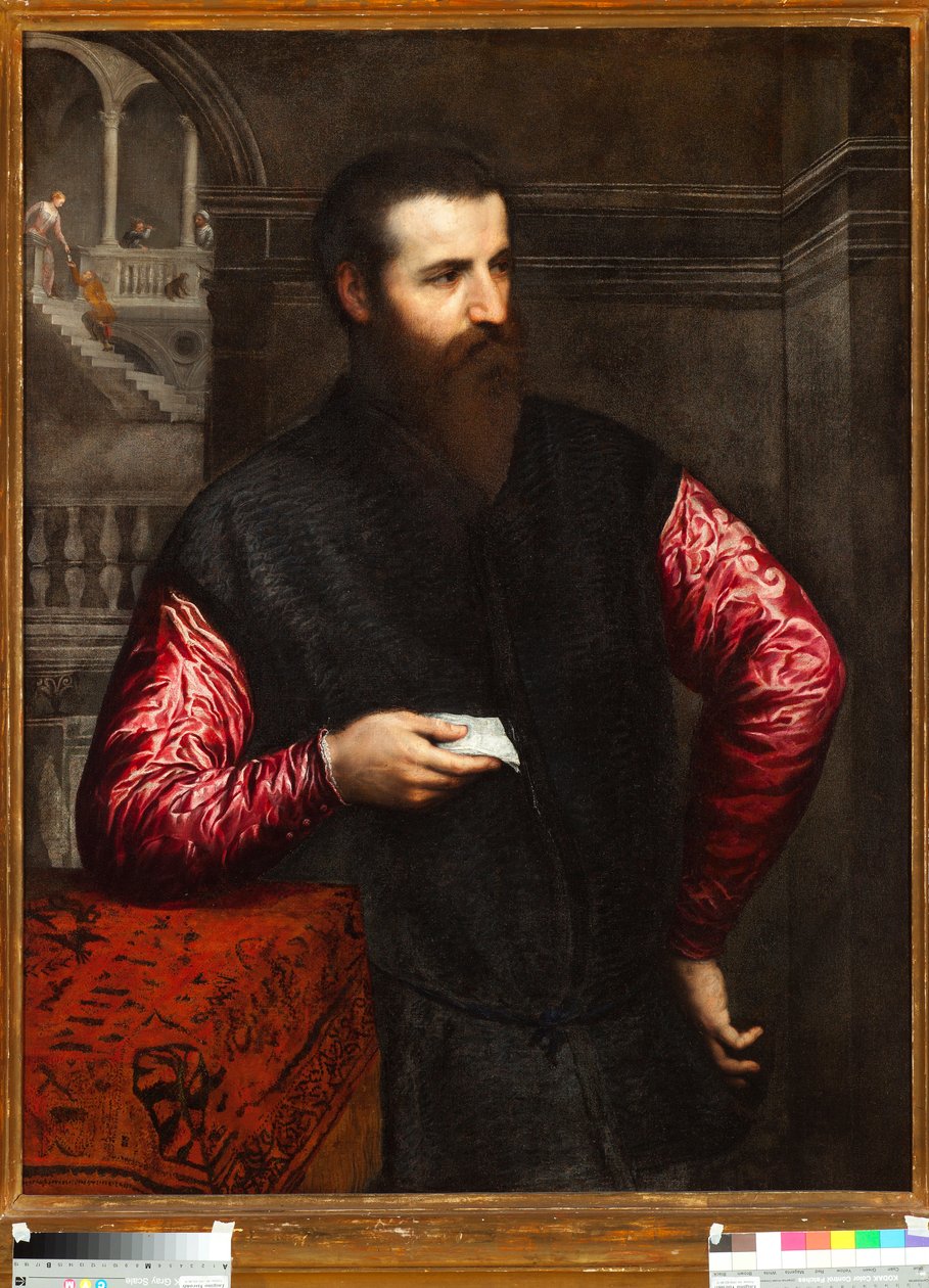 Kırmızı kollu bir asilzade portresi - Paris Bordon veya Bordone (1500-1571) tarafından yapılan tablo Genes Musei di Strada Nuova env n 43 by Paris Bordone