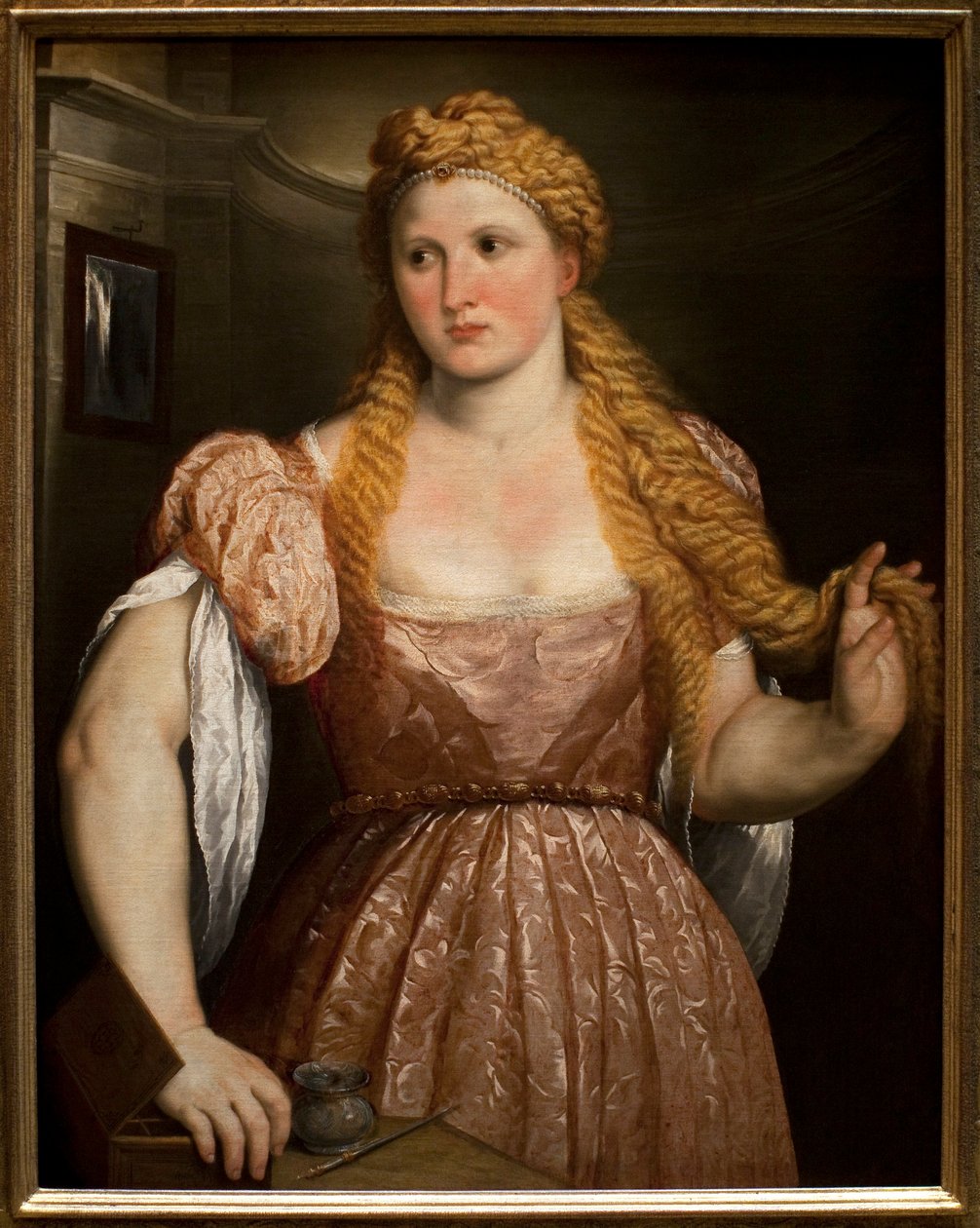 Genç bir kadının portresi. Paris Bordone (veya Bordon) (1495-1571), tuval üzerine yağlı boya, yaklaşık 1550. İtalyan Sanatı (Venedik) by Paris Bordone