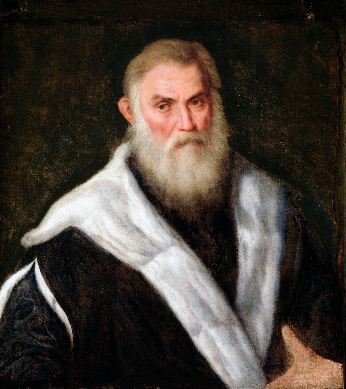 Kürk manto giyen yaşlı bir adamın portresi Tablo Paris Bordon (1500-1571) 16. yüzyıl Dim 70x62 cm Genes Musei di Strada Nuova (eski Palazzo Rosso) by Paris Bordone