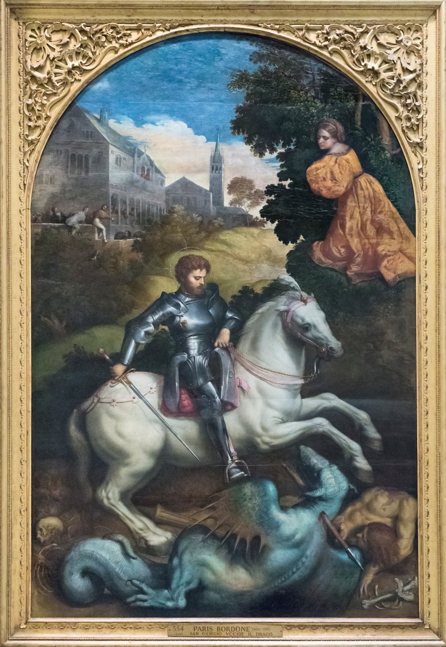 Aziz George Ejderhayı Öldürüyor (tuval üzerine yağlıboya) by Paris Bordone