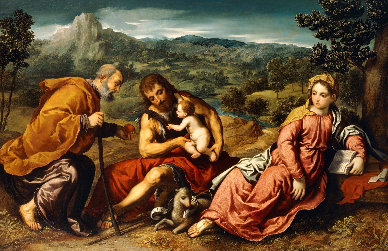 Bir Manzarada Vaftizci Yahya ile Kutsal Aile, 1545-50 by Paris Bordone