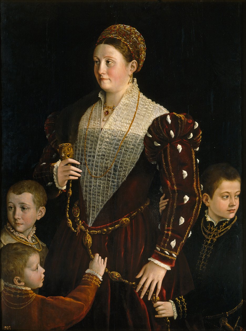 Camilla Gonzaga, Contessa di San Secondo, üç oğluyla, yaklaşık 1534 (panelde yağlı boya) by Parmigianino