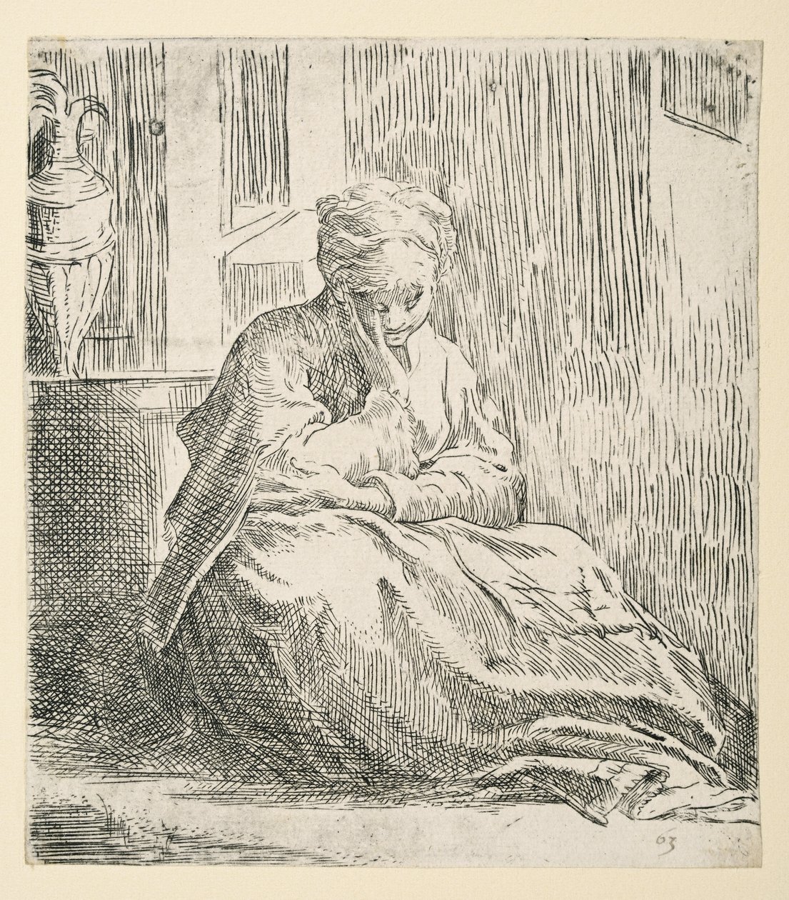 Saint Thais (Etching) olarak bilinen yerde oturan kadın by Parmigianino