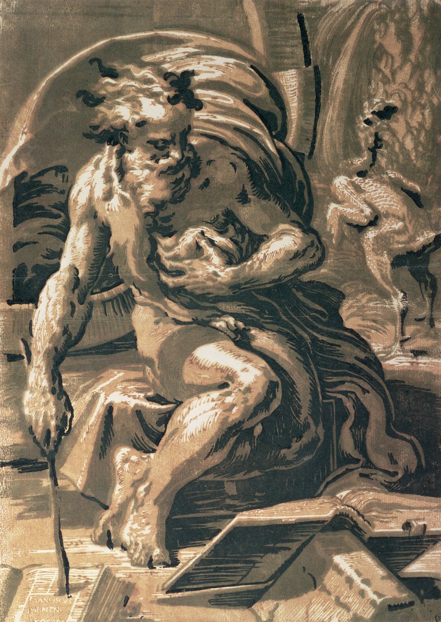 Ugo da Carpi (1470/80-1532) tarafından oyulmuş Diogenes (parlak gölgeli gravür) by Parmigianino 