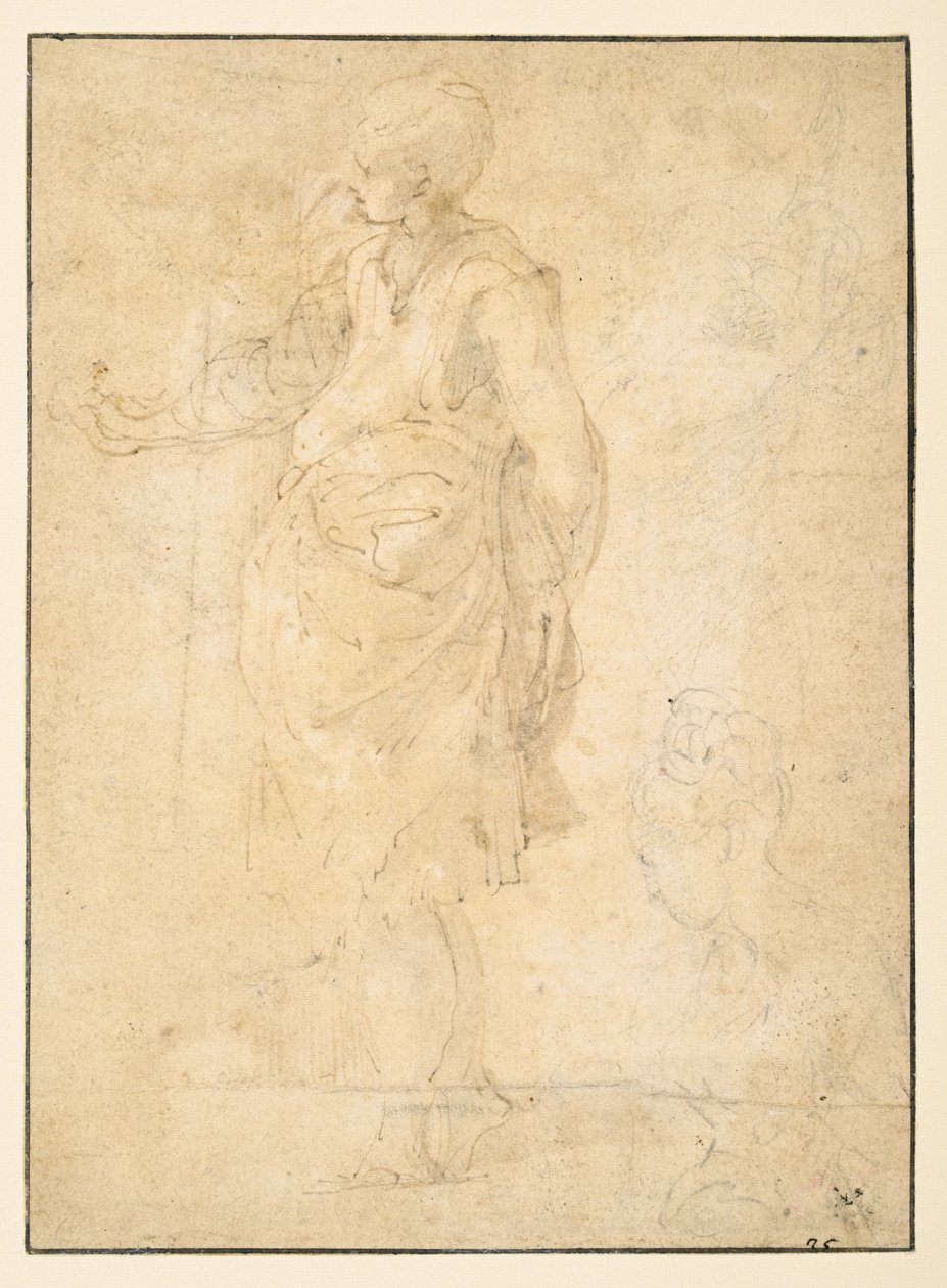 Giyinik kadın figürü ve kadın kafası by Parmigianino