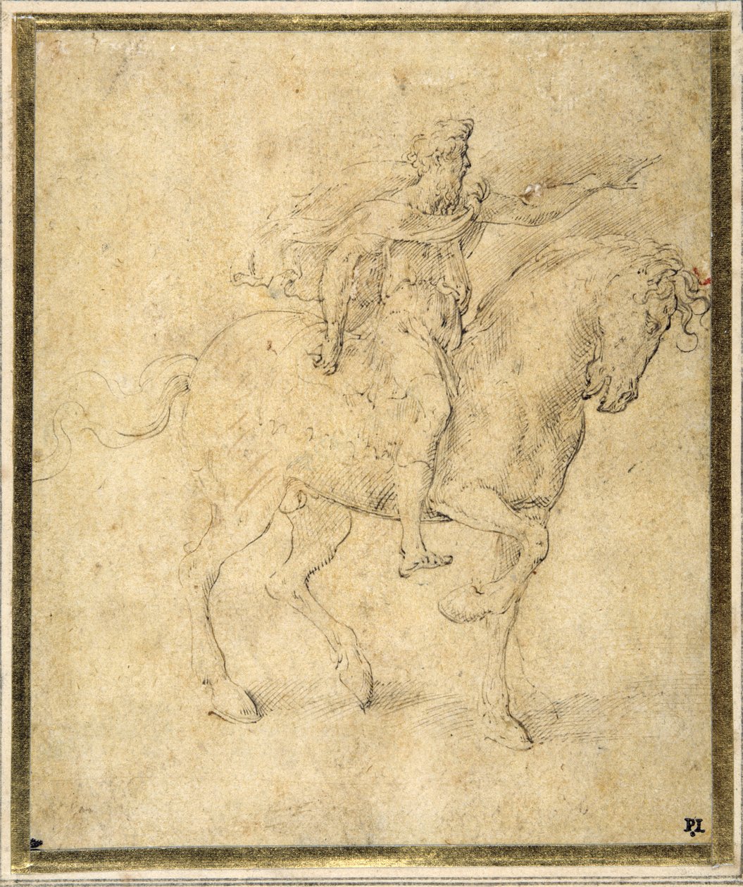 Binicilik figürü (beyaz kağıt üzerine kahverengi astarlı kalem ve kahverengi mürekkep) by Parmigianino