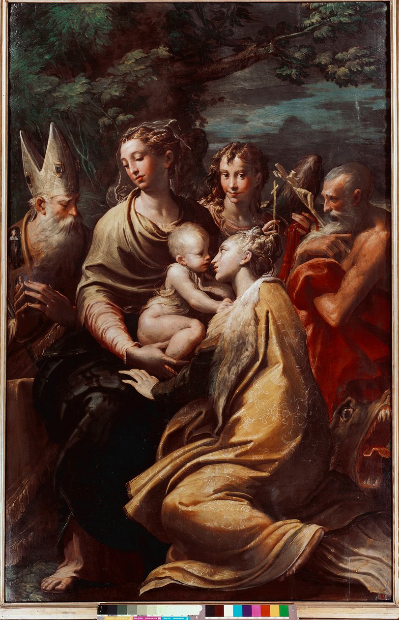 Madonna ve Çocuk, Aziz Margarita, Aziz Michael, Aziz Jerome ve Aziz Petronio (Petrone, Petronius) Francesco Mazzola Il Parmigianino