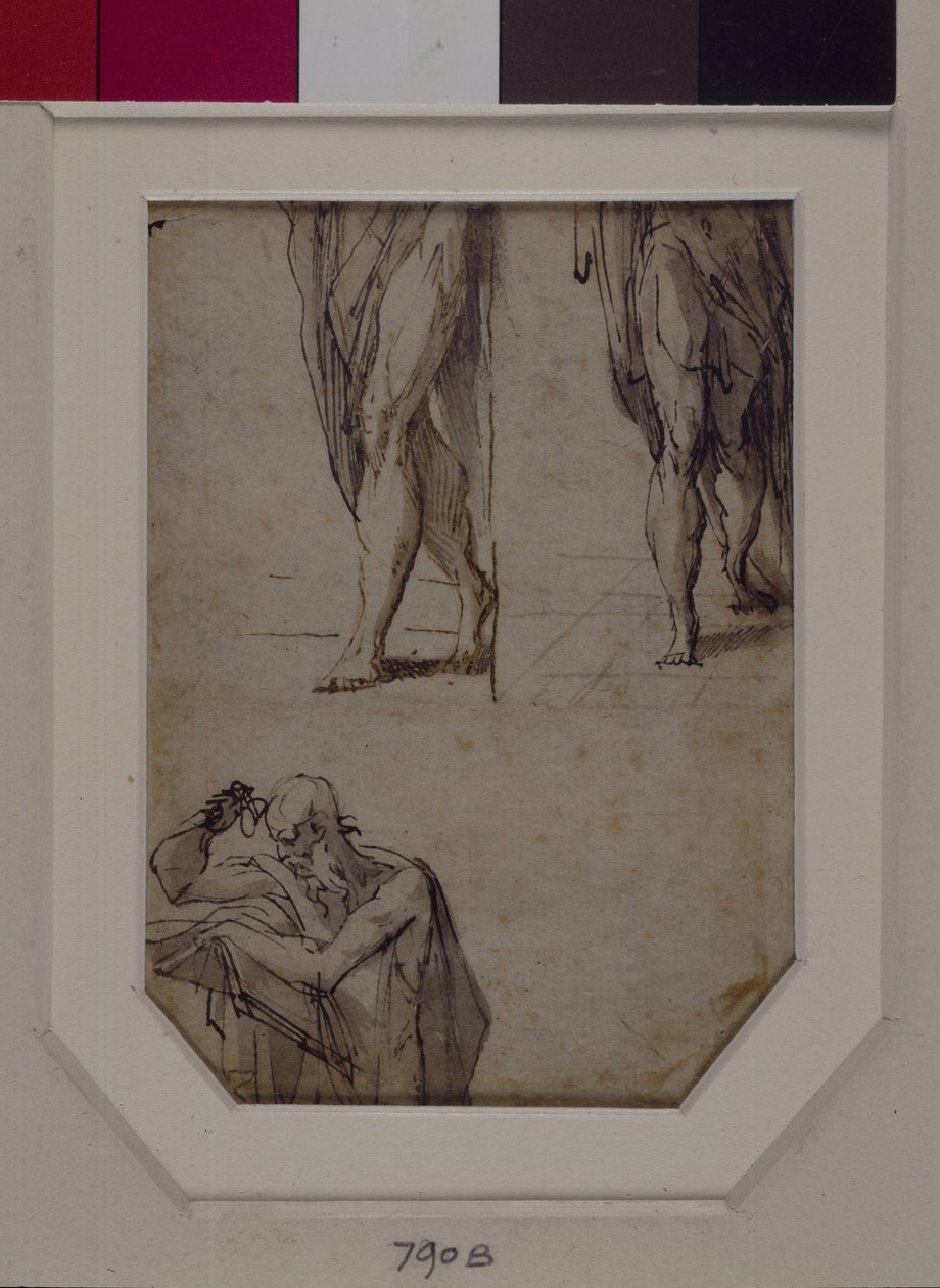 Erkeklerle ilgili çalışmalar (kalem ve mürekkep ve kağıt üzerinde yıkama) by Parmigianino