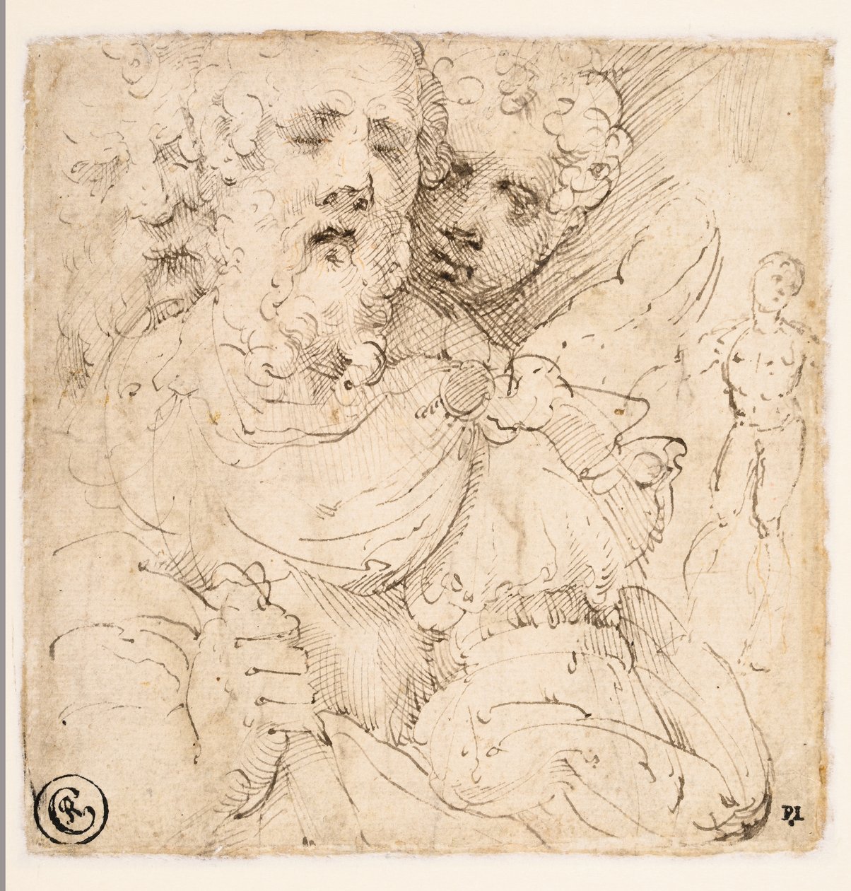 Yüzlerin incelenmesi ve ayakta duran bir figür (verso) by Parmigianino