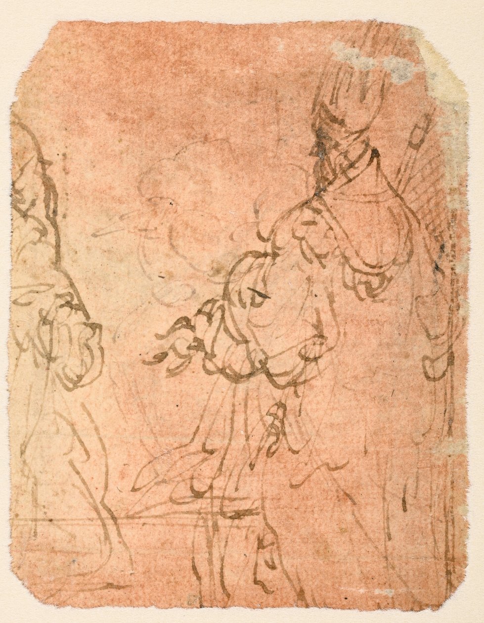 Dini kıyafetli iki diz çökmüş adam (verso) by Parmigianino