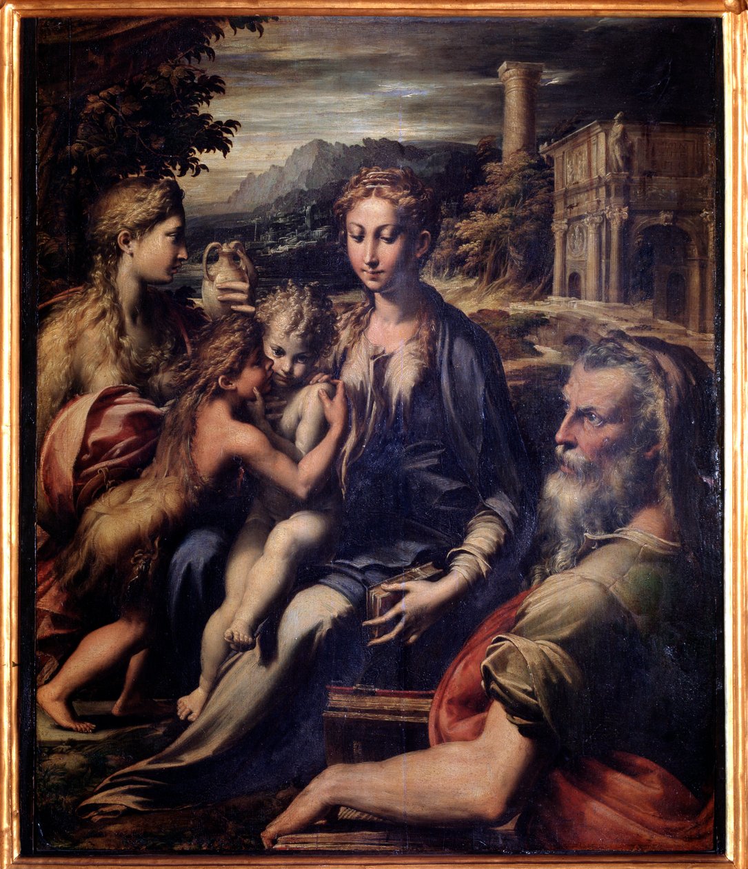 Bakire Çocuk, Vaftizci Yahya, Magdalene ve Zachariah - pano üzerine yağlı boya, c. 1530 by Parmigianino