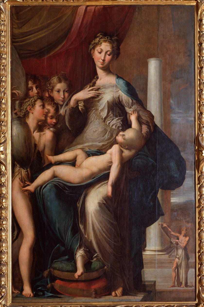 Uzun boyunlu bakire - 1534 Ahşap üzerine yağlı boya by Parmigianino