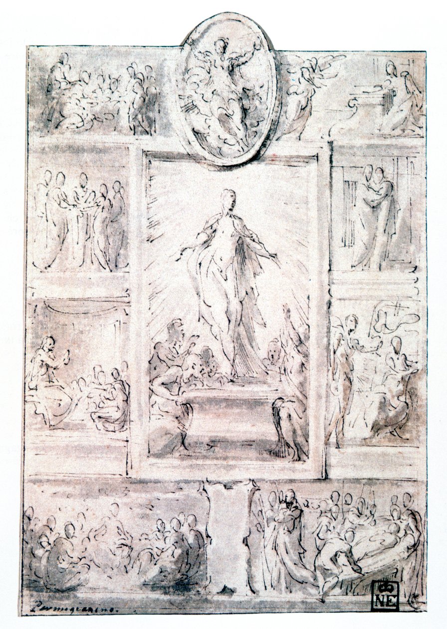Kompozisyon Kroki, c1513-1540 by Parmigianino
