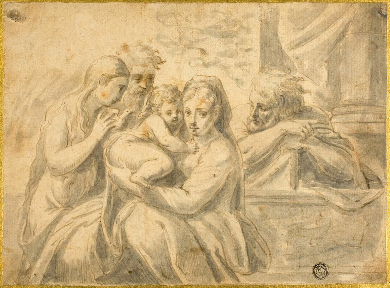 Mary Magdalene ve Male Saint ile Kutsal Aile by Parmigianino