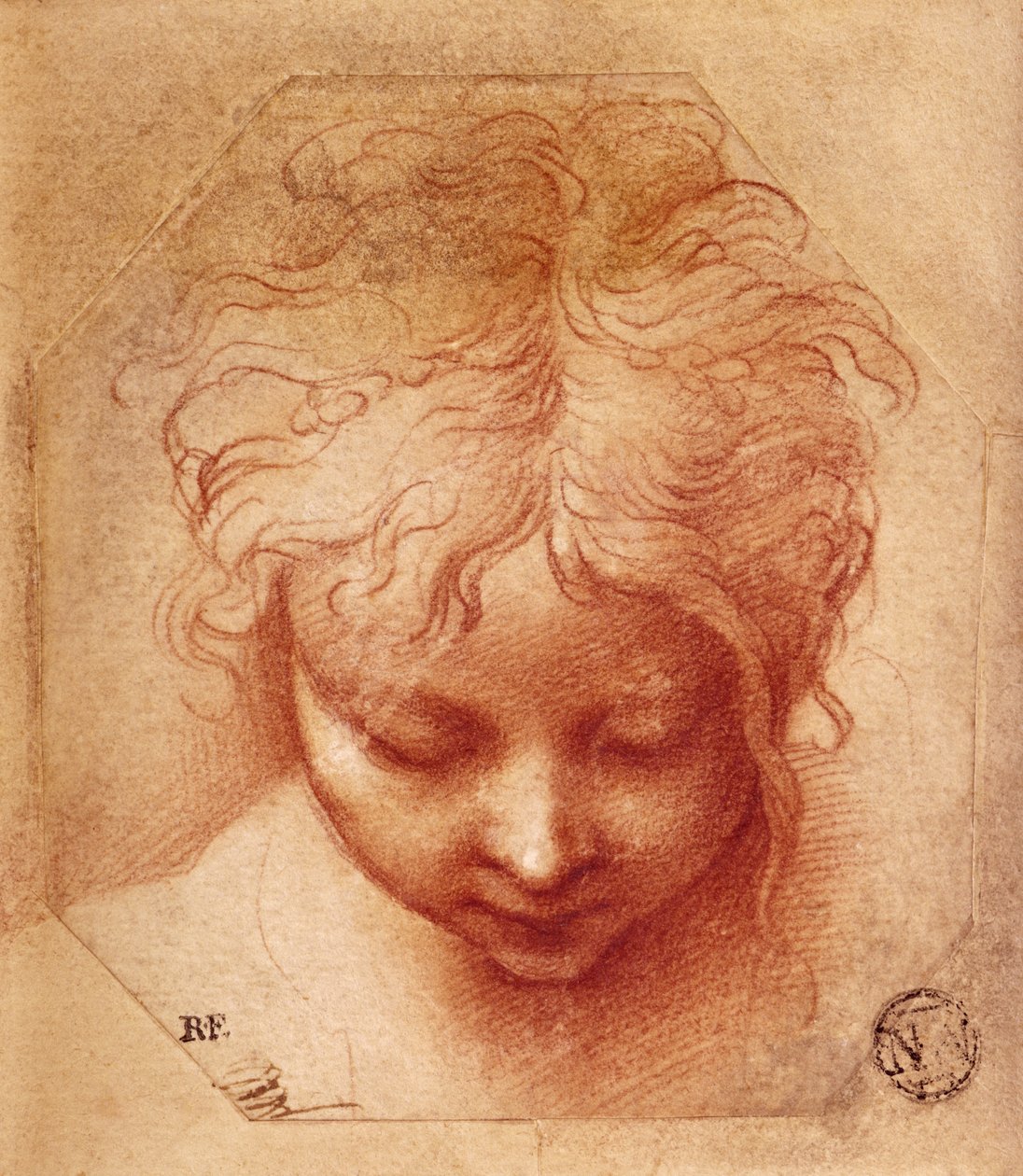 Bir Kafa Çalışması (kağıt üzerinde kırmızı tebeşir) by Parmigianino