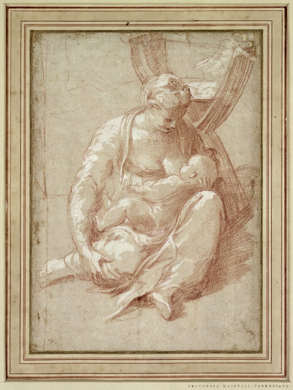 Bakire Yerde Oturmuş, Çocuğu Emdiriyor by Parmigianino