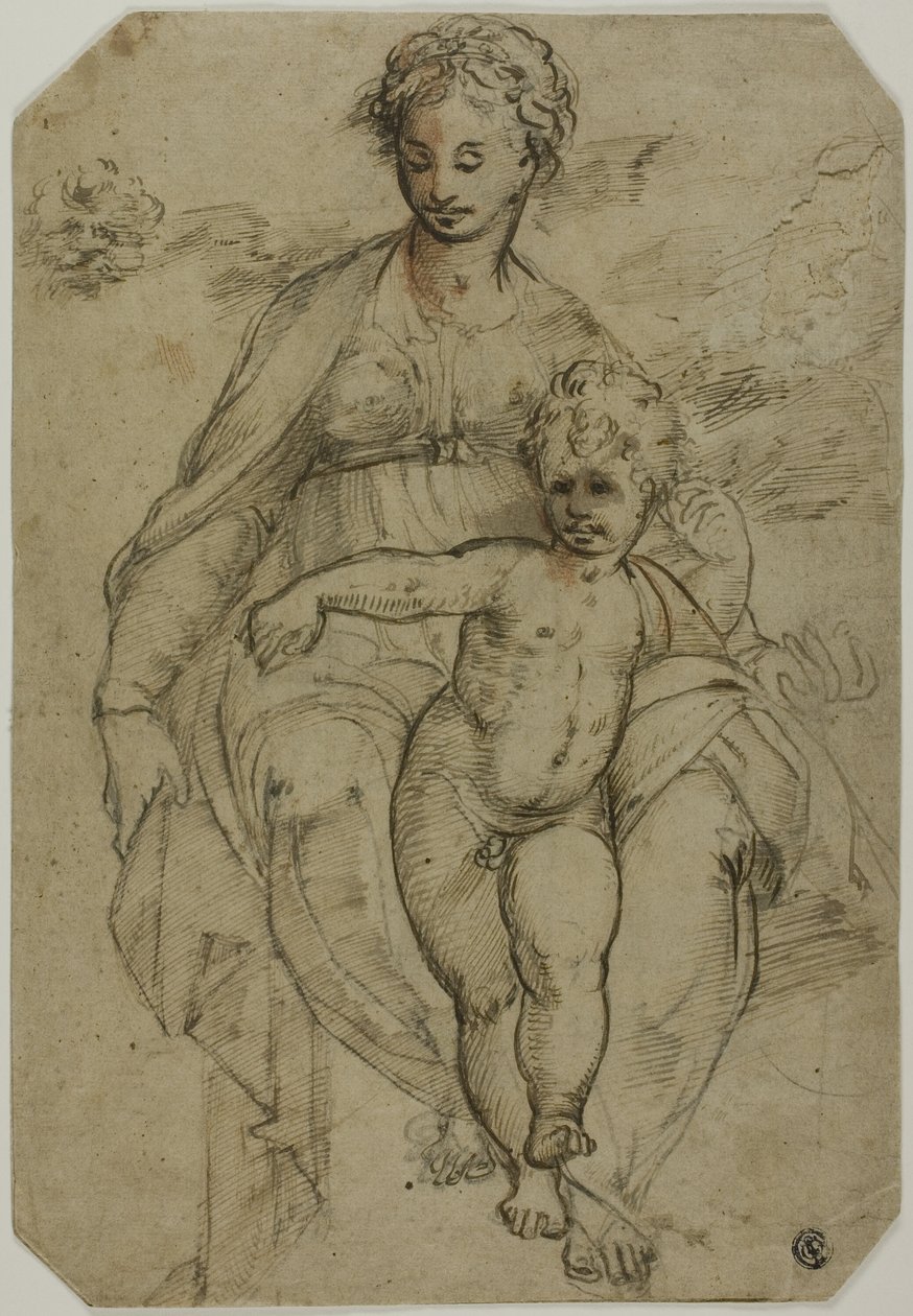 Bakire ve Çocuk (rekto); Üç Aziz Kroki ve Karikatür Kroki (ters) by Parmigianino