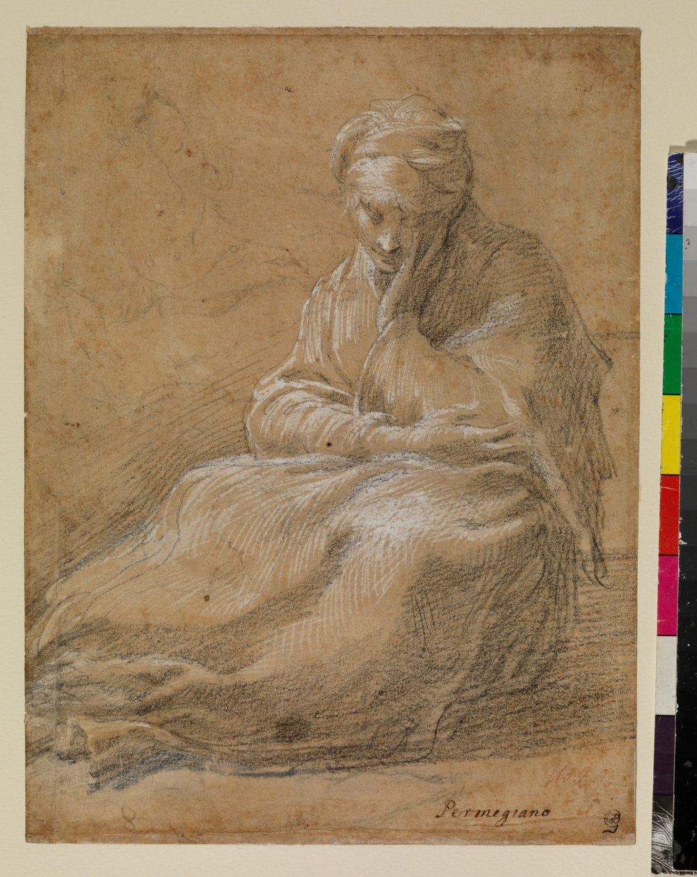 Yerde oturan kadın by Parmigianino