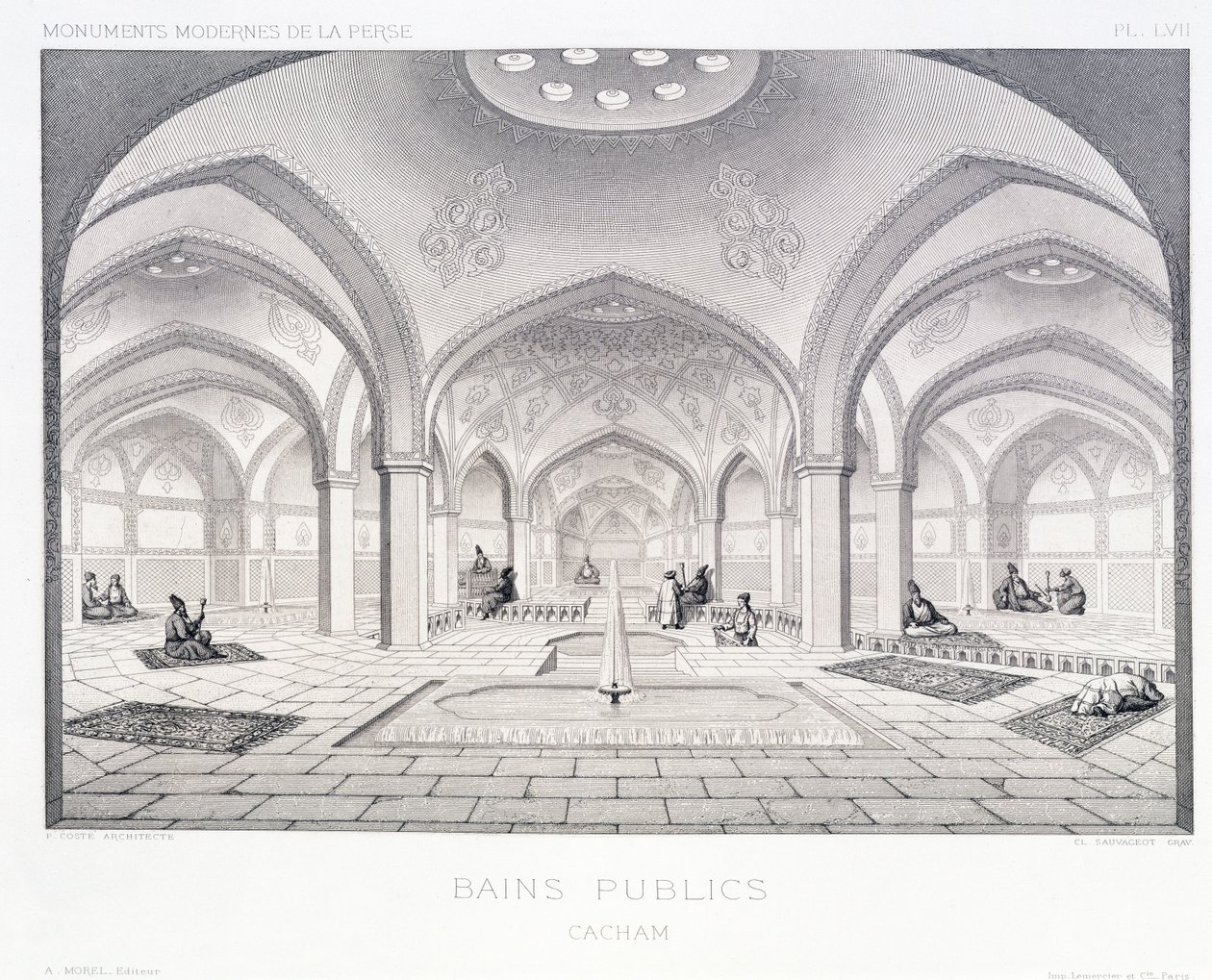Pers'in 'Voyage Pittoresque'inden Kaşan'daki Halk Hamamları, Claude Sauvageot (1832-85) tarafından oyulmuş, Lemercier tarafından yayınlanmış, Paris, 1856 by Pascal Xavier Coste