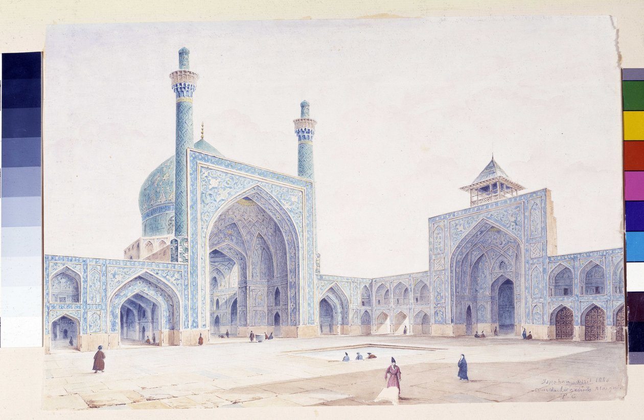 İsfahan Ulu Camii avlusunun iç görünümü by Pascal Xavier (after) Coste