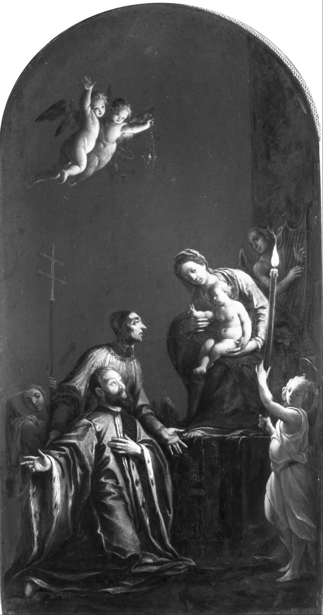 Aziz Lorenzo Giustiniani ve Venedikli bir Asilzade ile Madonna by Pasquale Ottino