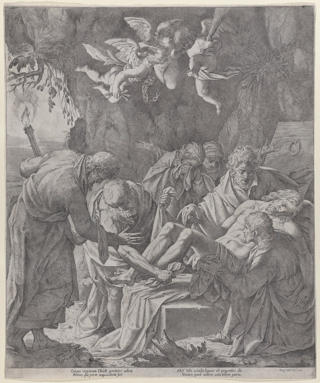 Meryem arkasında ağlayarak dururken, Mesih mezara yatırılıyor, 1600-30., 1600-30. by Pasquale Ottino