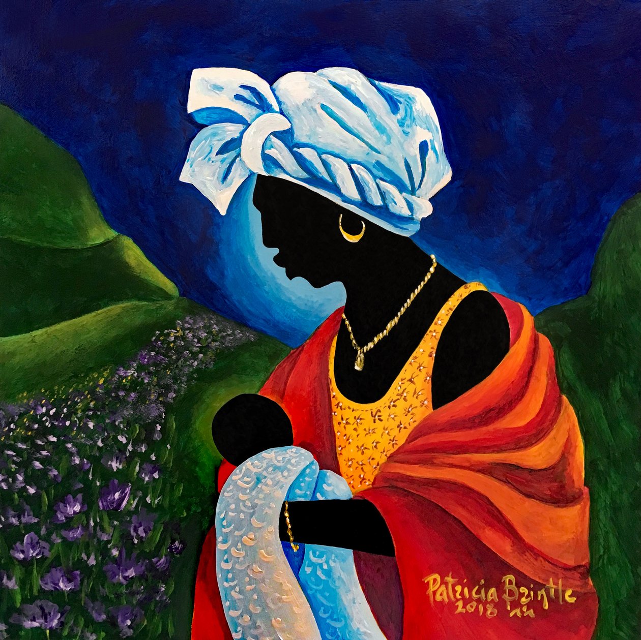 Madonna and Child - Lilly Field, 2018 (acrylic on wood) by Patricia Brintle