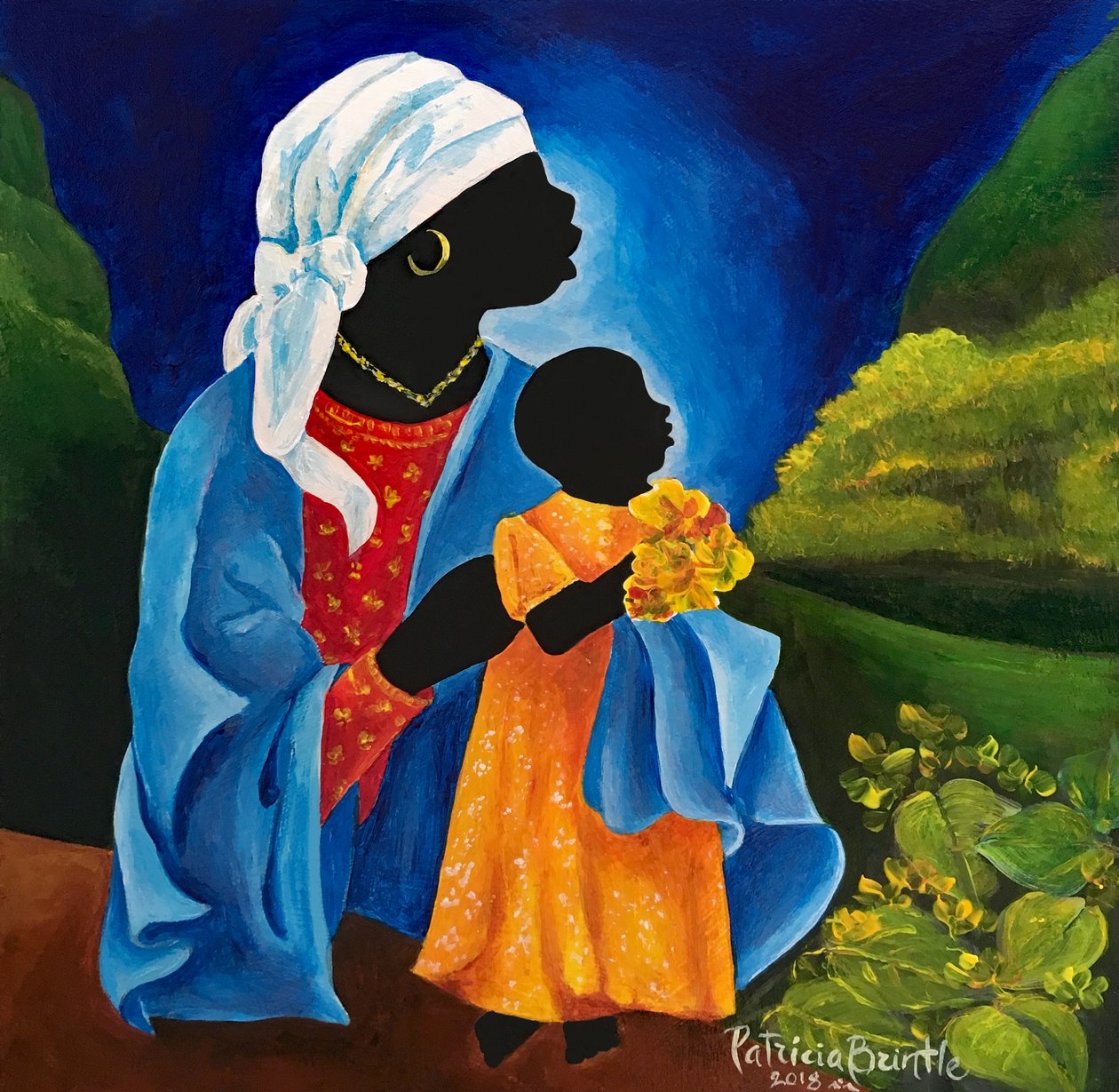 Madonna and child - Flourish, 2018 (acrylic on wood) by Patricia Brintle