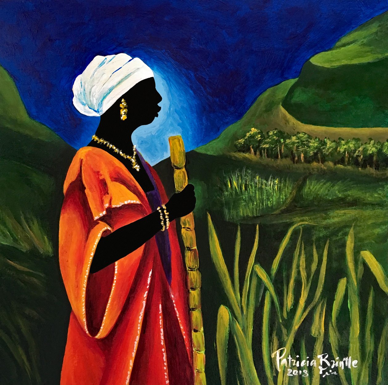 Şeker kamışı yolculuğu, 2018 (ahşap üzerine akrilik) by Patricia Brintle