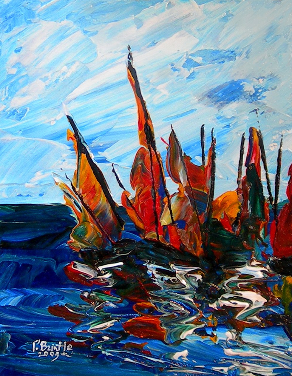 Bainet limanındaki yelkenliler, 2009 (ahşap üzerine akrilik) by Patricia Brintle