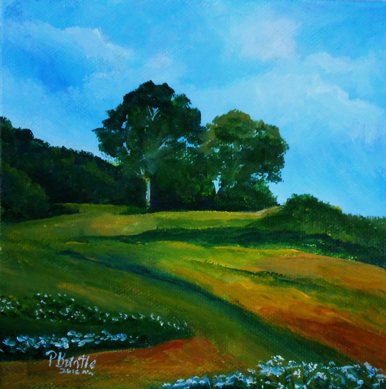 Bleuets vers Thiotte, 2016 (tuval üzerine akrilik) by Patricia Brintle