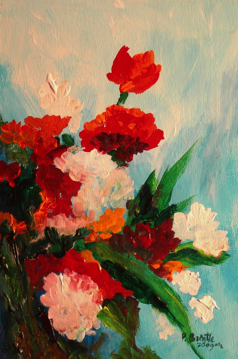 Kaprisli karanfiller, 2017 (tuval üzerine akrilik) by Patricia Brintle