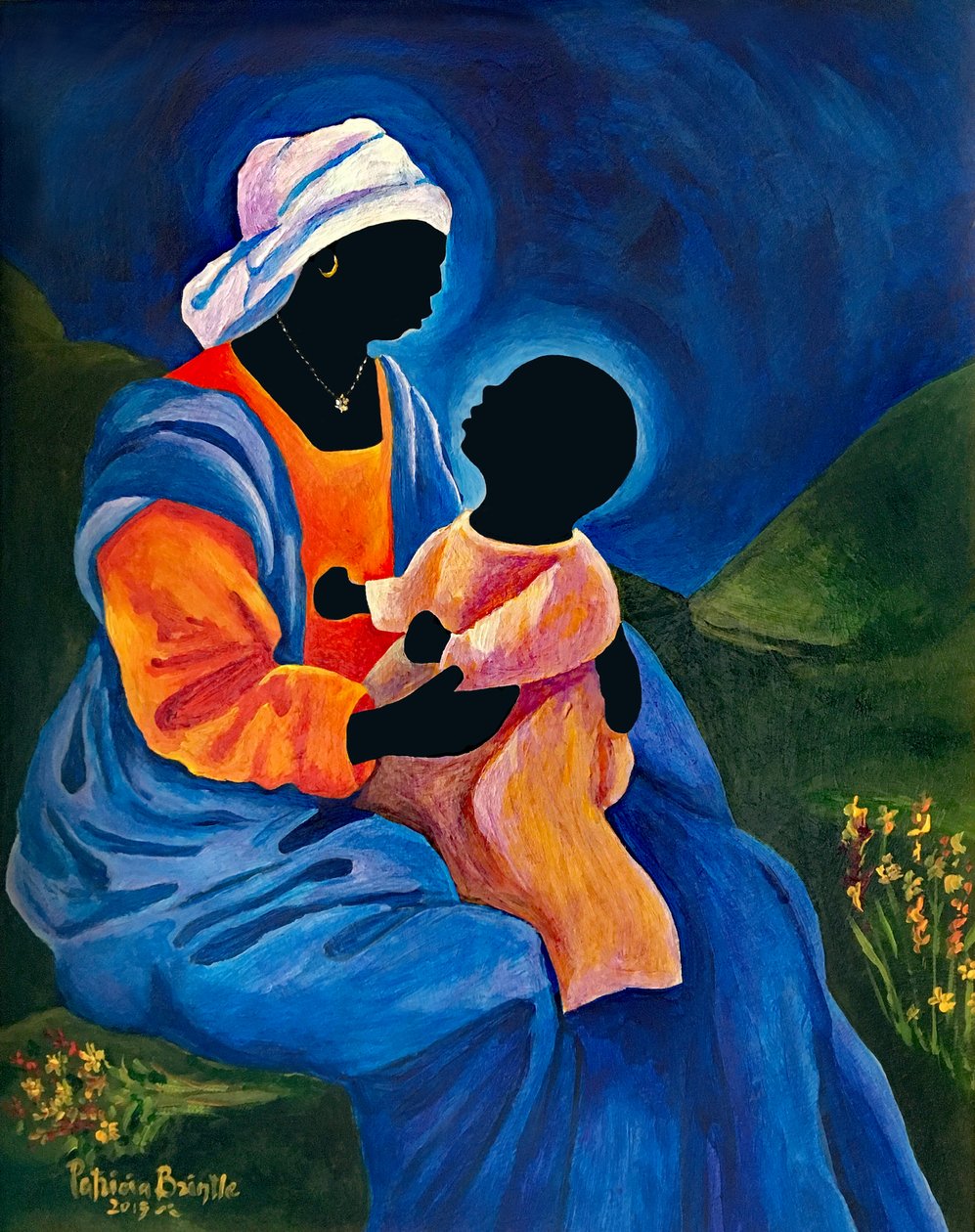 Madonna ve çiçek toplayan çocuk, 2018 (masonit üzerine akrilik) by Patricia Brintle