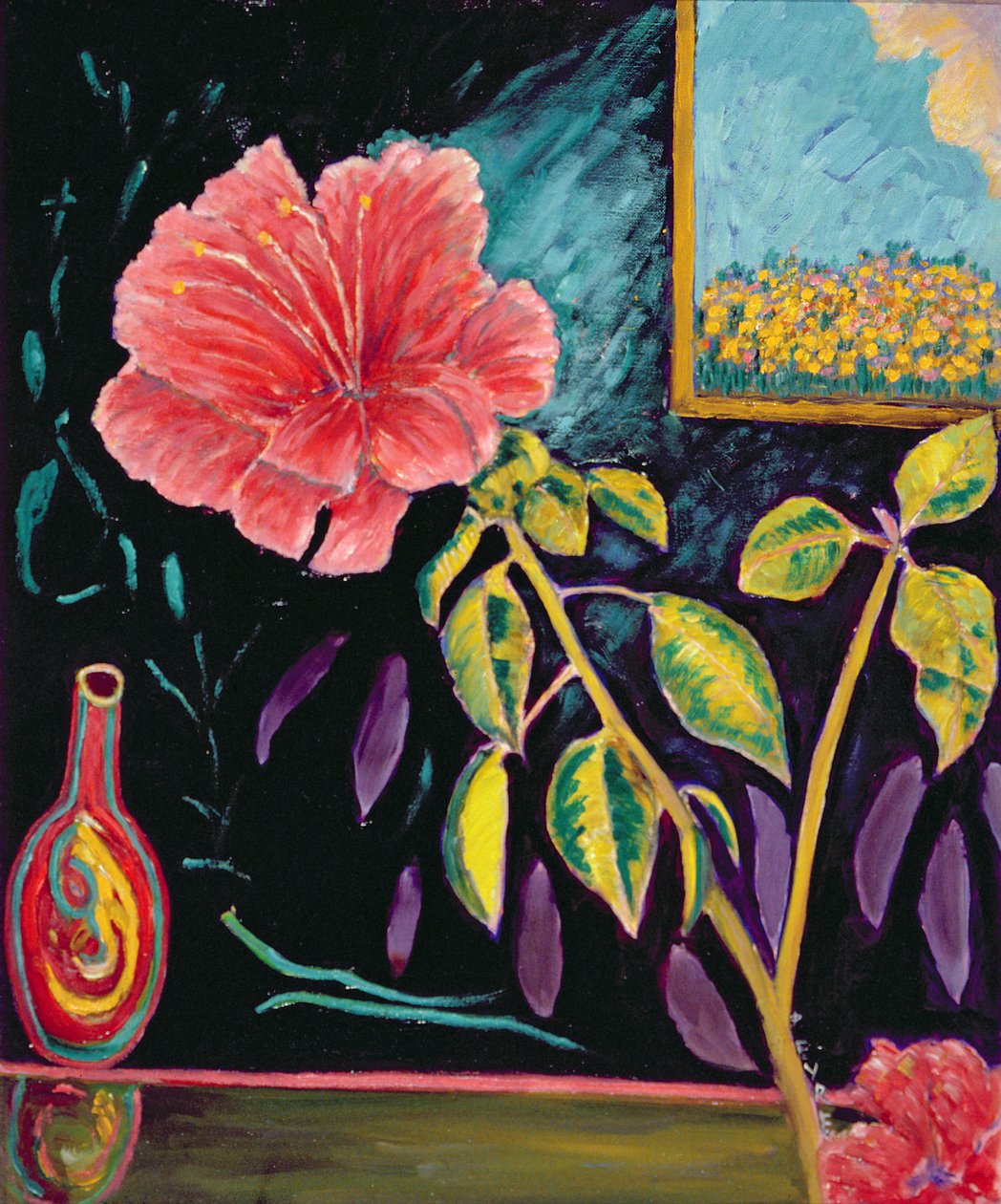 Vazolu Hibiskus (keten üzerine yağlı) by Patricia Contemporary Artist Eyre