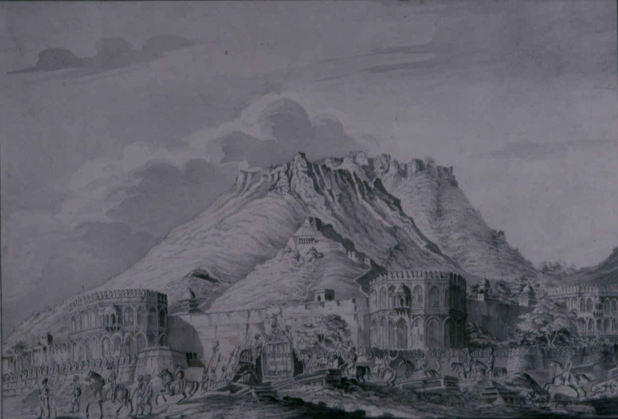 Ajmere Kalesi ve Kasabası, 1820 (kalem ve kağıt üzerinde yıkama) by Patrick Waugh