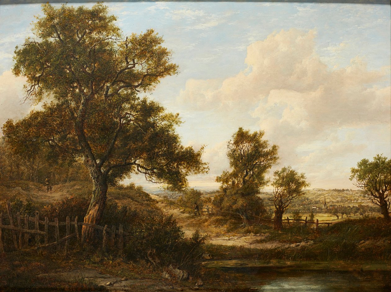 Ağaçlı Yol Üzerindeki Figürler (panel üzeri yağlı boya) by Patrick Nasmyth