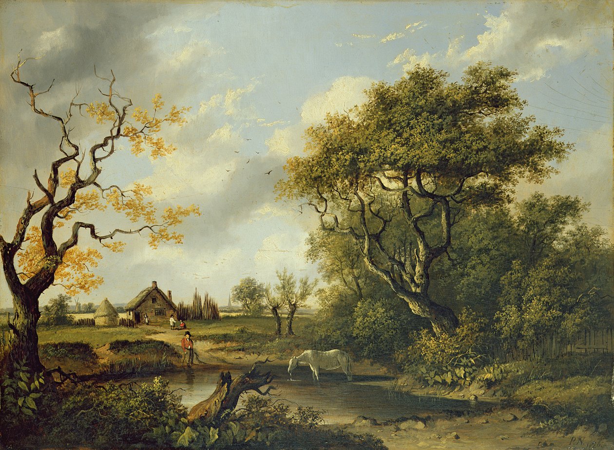 Havuzda At İçme (panelde yağ) by Patrick Nasmyth