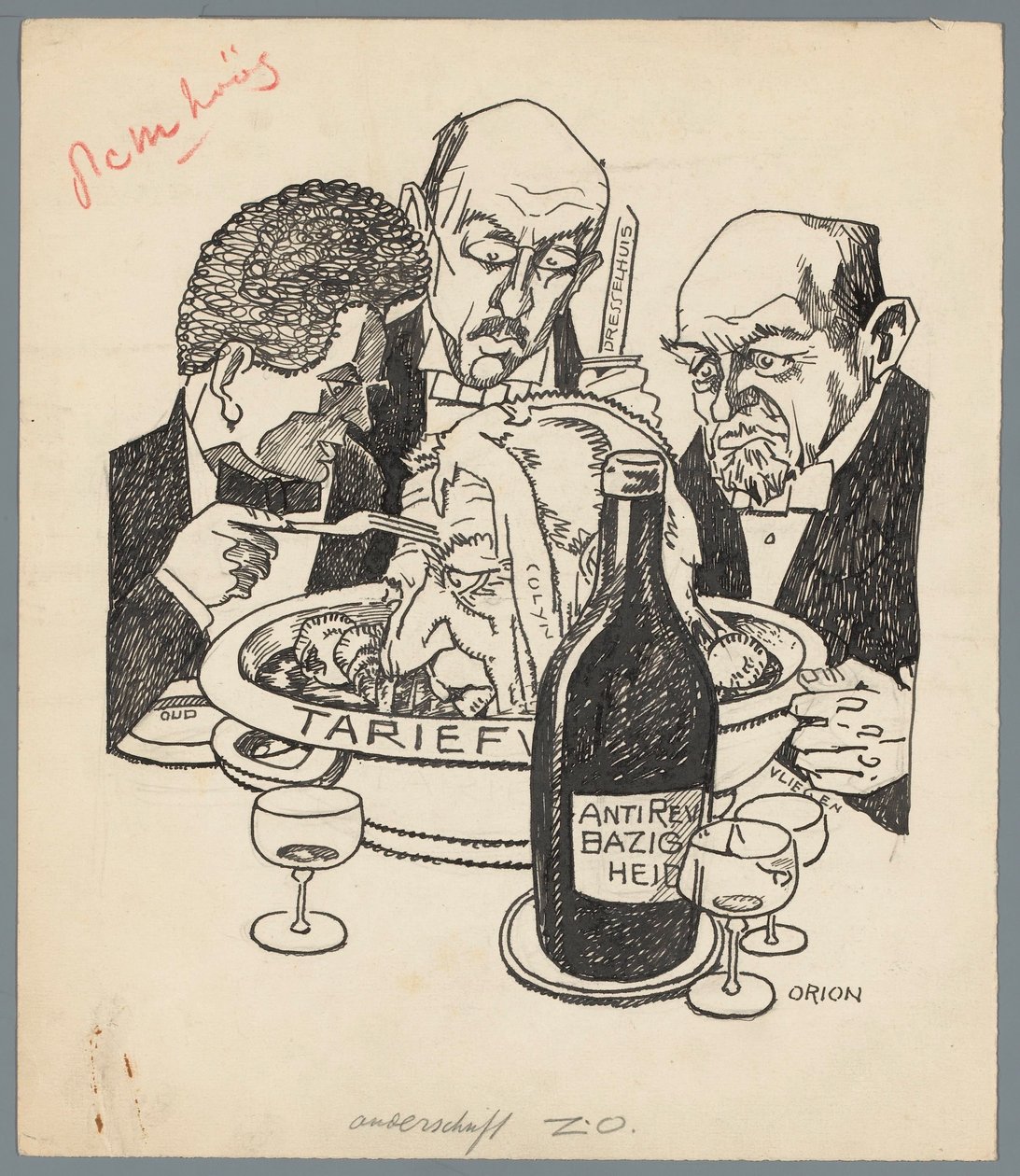 Colijn ve Tarife Yasası Buzağı Başı (nesne üzerindeki başlık) by Patricq Kroon (signed by artist)